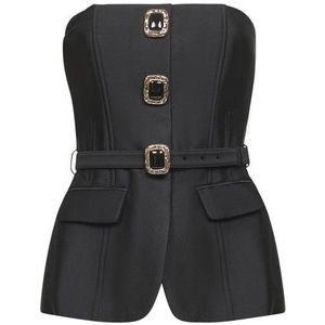 Self Portrait, Dames, Tops, Zwart, Maat: 2XS Poliester,