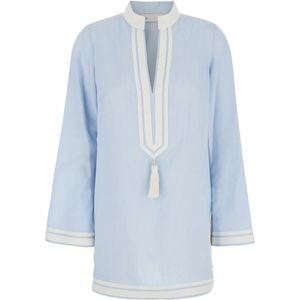Tory Burch, Dames, Blouses & Shirts, Blauw, Maat: L Zijde,