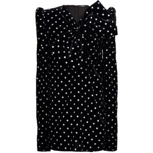 Balmain Korte jurk met grote strik en glinsterende stippen , Black , Dames , Maat: M