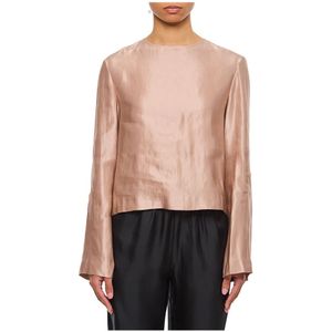 Loulou Studio, Dames, Blouses & Shirts, Roze, Maat: L Linnen,