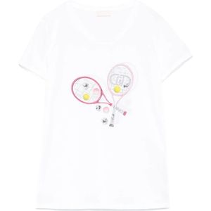 Liu Jo - Shirt - Wit - Gemengde Kleuren - Slanke Pasvorm - Katoen