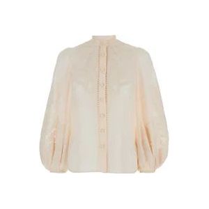 Zimmermann Geborduurde Linnen Blouse Staande Kraag , Beige , Dames , Maat: S