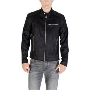 Only & Sons, Heren, Jassen, Zwart, Maat: M Leer,