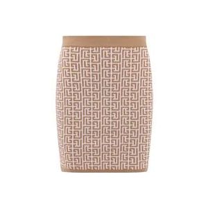 Balmain Beige Gebreide Pencilrok Ss23 , Beige , Dames , Maat: S