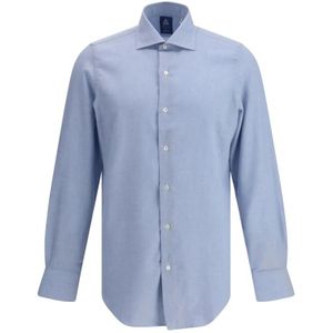 Finamore, Heren, Overhemden, Blauw, Maat: S Katoen,