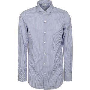 Finamore, Heren, Overhemden, Blauw, Maat: M Katoen,