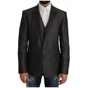 Dolce & Gabbana - Grijze Slim Fit Blazer Vest Set - Heren - Wol