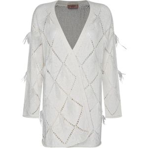 Twinset - Witte V-hals Vest - Dames - Katoen - Met Veerdetails