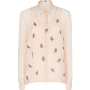 Embroidered - Blouse - Pink - Zijde