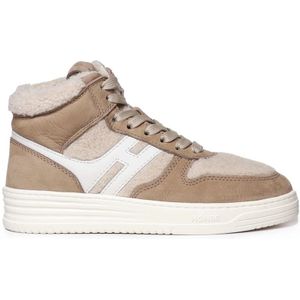 Hogan Beige Nubuck Sneakers met Faux Fur Inzetstukken , Beige , Dames , Maat: 36 EU