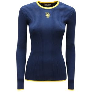 Elisabetta Franchi, Dames, Truien, Blauw, Maat: M Viscose,