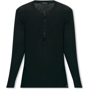Tom Ford - Henley - T-Shirt - Zwart - Katoen - Knoopsluitingen