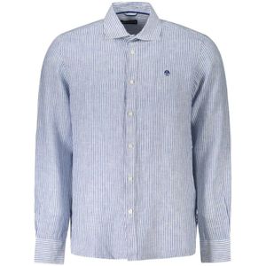 North Sailsvoor mannen. 664397 Klassiek linnen overhemd met blauwe strepen (S), Casual, Vlas, Lange mouwen