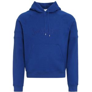 Saint Laurent, Heren, Sweatshirts & Hoodies, Blauw, Maat: L Katoen,