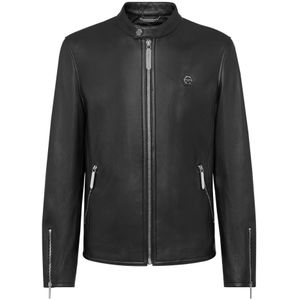 Philipp Plein, Heren, Jassen, Zwart, Maat: L Leer,