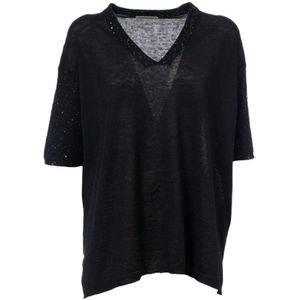 Le Tricot Perugia, Dames, Blouses & Shirts, Zwart, Maat: L Katoen,
