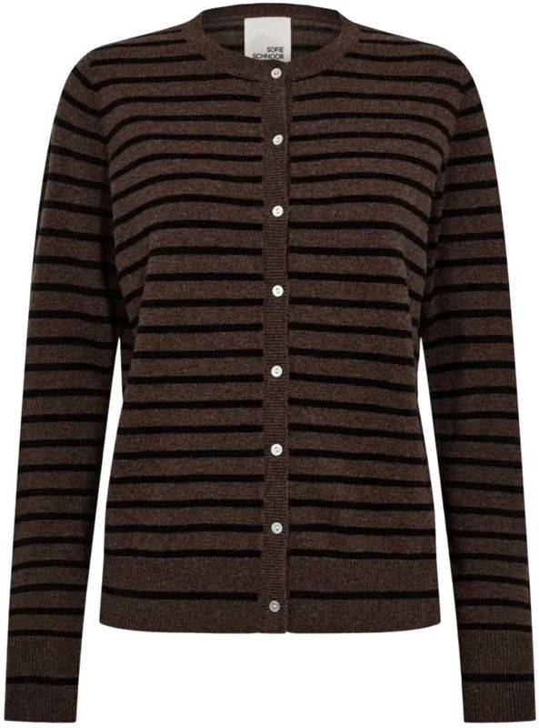 Sofie Schnoor - Cissesw - Cardigan - Zwart Donkerbruin Gestreept - 100% Merinowol