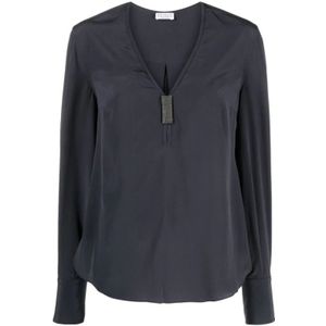 Brunello Cucinelli, Dames, Blouses & Shirts, Blauw, Maat: M Zijde,