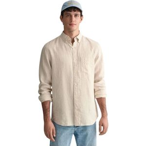 Gant, Heren, Overhemden, Beige, Maat: L Linnen,
