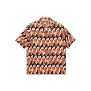 Gucci Zijden Twill Bowling Shirt met All-Over Print , Multicolor , Heren , Maat: M