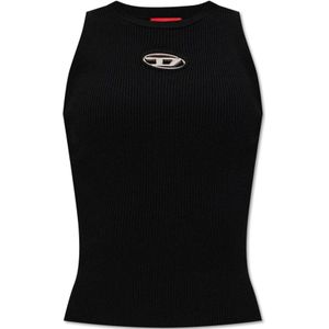 Diesel - Mouwtjesloze Geribbelde Top - Zwart - Polyester - Metallic Logo