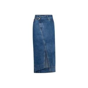 Jacquemus Asymmetrische Midi Denim Rok , Blue , Dames , Maat: W27