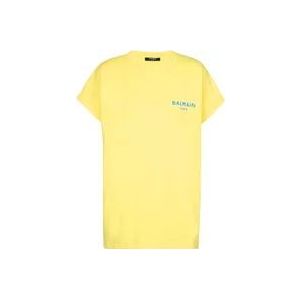 Balmain T-shirt met flocked Paris logo , Yellow , Dames , Maat: XL
