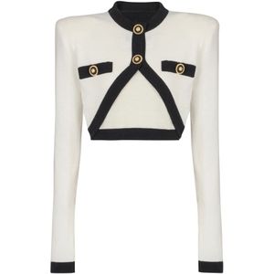 Balmain Gebreide trui met nep-vest design , Beige , Dames , Maat: XS