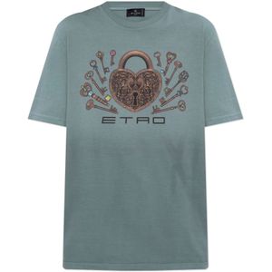 Etro, Dames, Tops, Blauw, Maat: S Katoen,