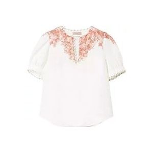 Twinset Bloemen linnen blouse met V-hals , Multicolor , Dames , Maat: S