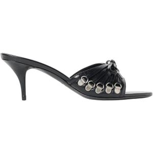 Balenciaga - Zwarte Leren Kitten Heel Sandalen - Dames