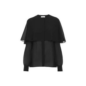 Chloé Zwarte zijden overhemd met gerimpelde mouwen , Black , Dames , Maat: S