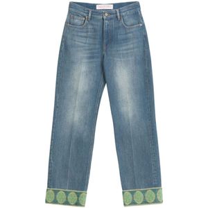 Valentino - Straight Leg Jeans - Blauw - Katoen - Bloemenmotief