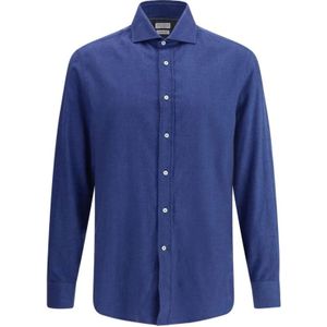 Brunello Cucinelli, Heren, Overhemden, Blauw, Maat: L Katoen,