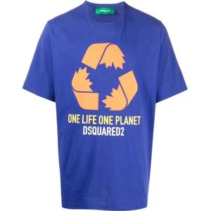 Dsquared2, Heren, Tops, Blauw, Maat: S Katoen,