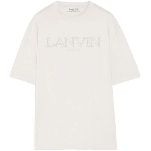 Lanvin Klassiek Geborduurd Beige T-shirt , Beige , Heren , Maat: L