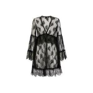 Pinko Zwarte Kanten Jurk V-Hals Lange Mouw , Black , Dames , Maat: XS