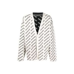 Balenciaga Intarsia Logo Cardigan met Zakken , Beige , Heren , Maat: L