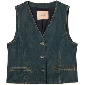 Twinset, Dames, Jassen, Blauw, Maat: XS Katoen,