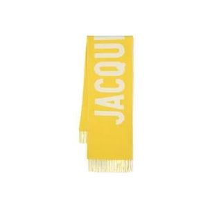 Jacquemus Gele Fringe Logo Wollen Sjaal , Yellow , Dames , Maat: ONE Size