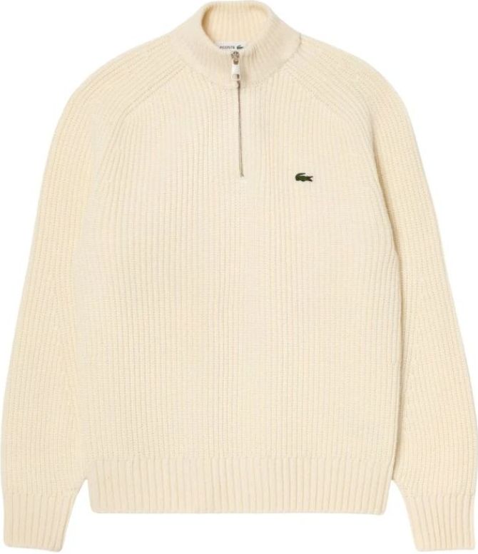 Lacoste - V-hals Trui - Beige - Gekaarde Wol - Heren