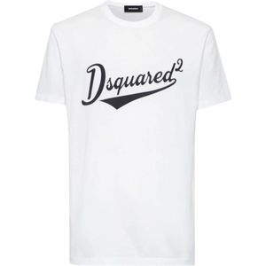 Dsquared2 Logo Print Wit T-shirt Lichtgewicht Jersey , White , Heren , Maat: 2XL