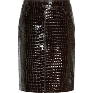 Tom Ford - Donkere Chocolade Glanzende Croco Leren Rok - Zwart - Dames