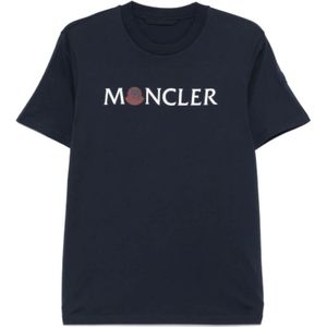Moncler, Heren, Tops, Blauw, Maat: M Katoen,