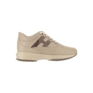 Hogan Sneakers van suède met strass H , Beige , Dames , Maat: 36 1/2 EU