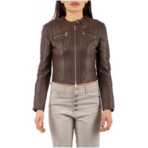 Pinko, Dames, Jassen, Bruin, Maat: S Leer,