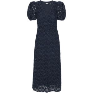 Rotate - Sigrid Jurk - Marineblauw - Casual - Korte Mouwen - Midi-jurk