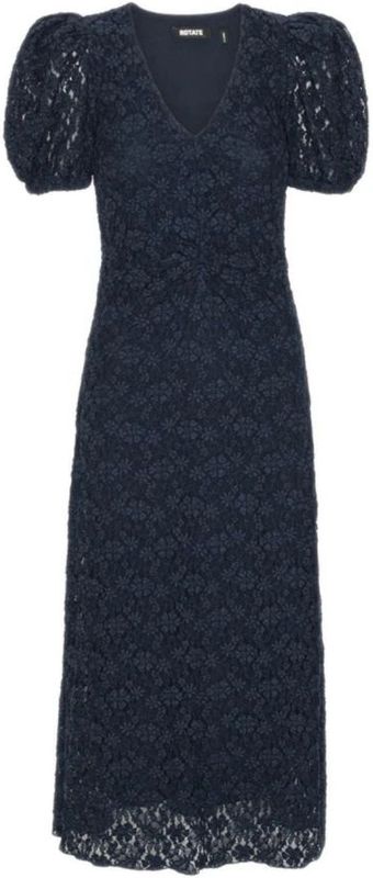 Rotate - Sigrid Jurk - Marineblauw - Casual - Korte Mouwen - Midi-jurk