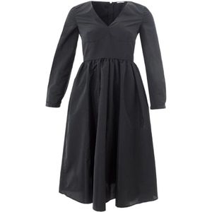 Lardini - Midi Dress - Zwart - Lange Mouwen - V-hals