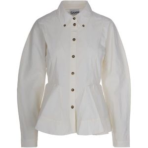 Ganni, Dames, Blouses & Shirts, Wit, Maat: L Katoen,